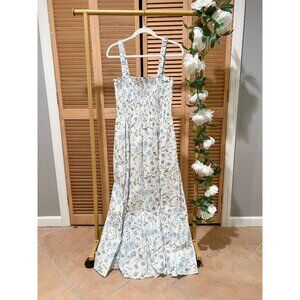 Hill House Anjuli Nap Dress Blue Peony Bouquet Cotton